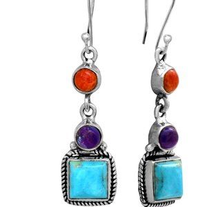 Mohave Turquoise Solid 925 Sterling Silver Dangle Earrings Jewelry